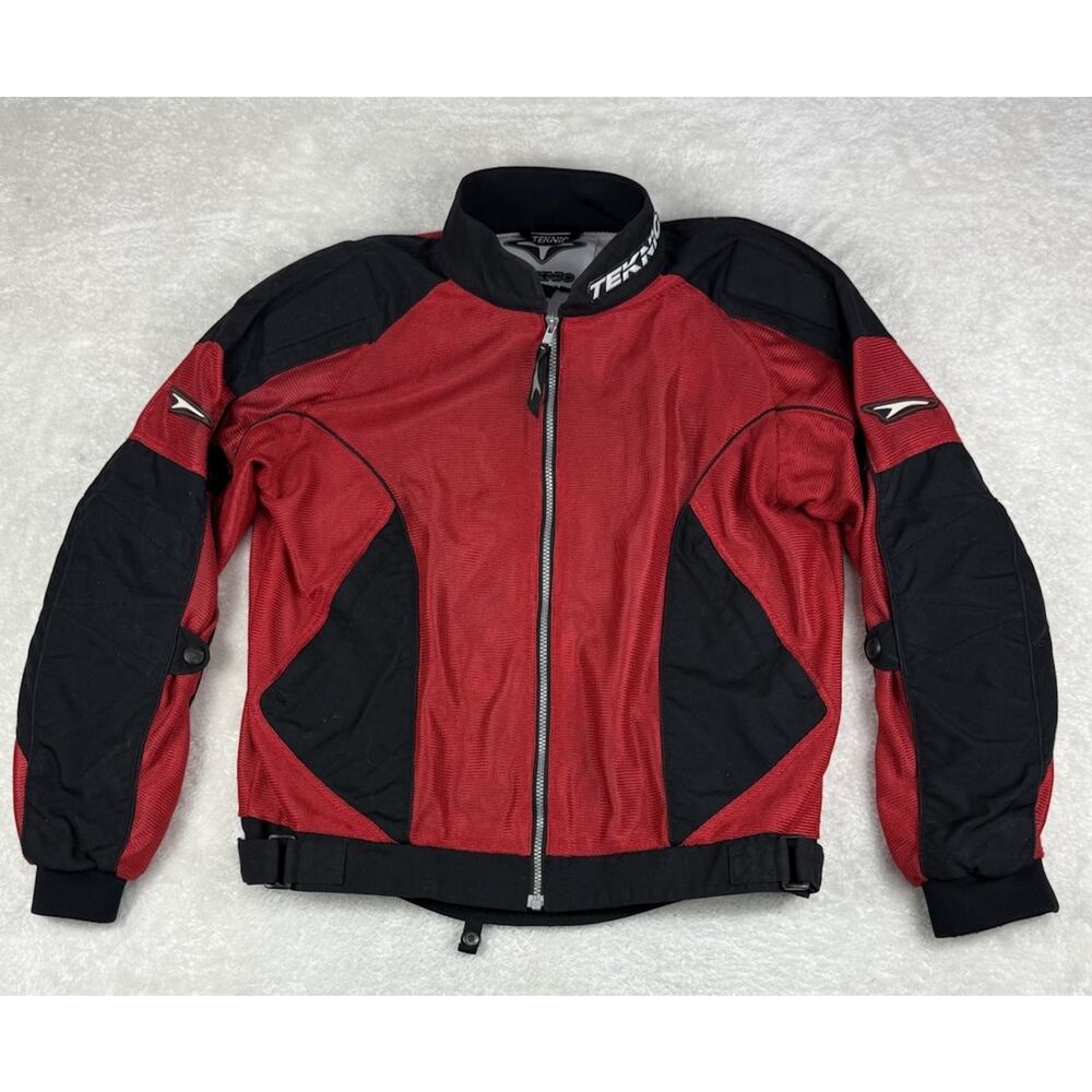 Teknic Mens Motorcycle Jacket Sz 44 Red Black Armored nylon padded riding